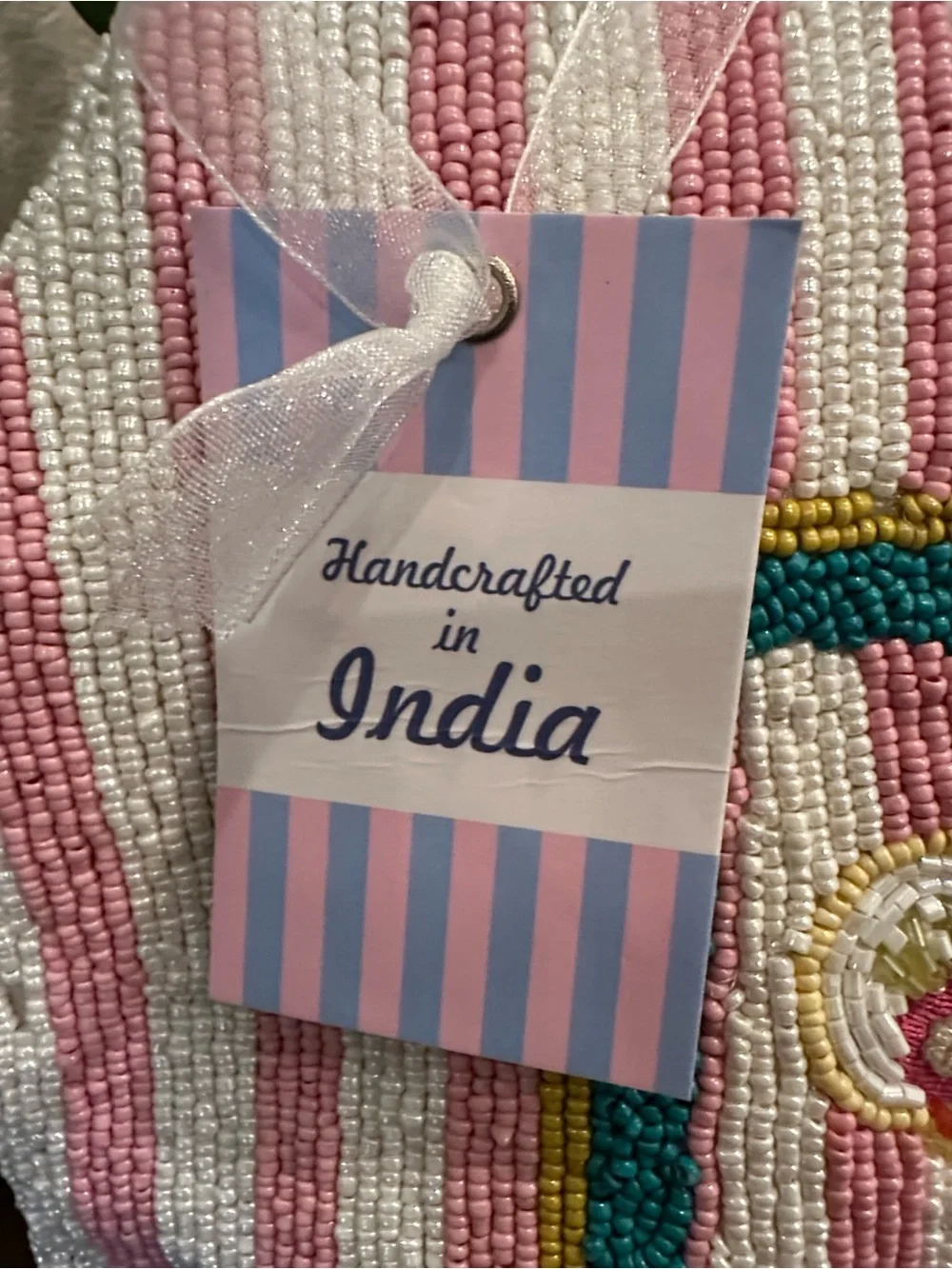 Handcrafted Pink & White Beaded Cocktail Tote -